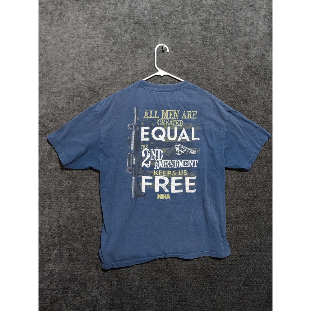 NRA Mens XL Blue T-Shirt 2nd Amendment All Men Are Created Equal Red Graphic